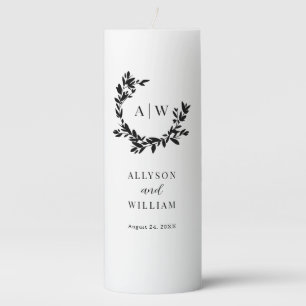 Elegant Monogram Crest Photo Botanical Wedding Pillar Candle