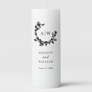 Elegant Monogram Crest Photo Botanical Wedding Pillar Candle