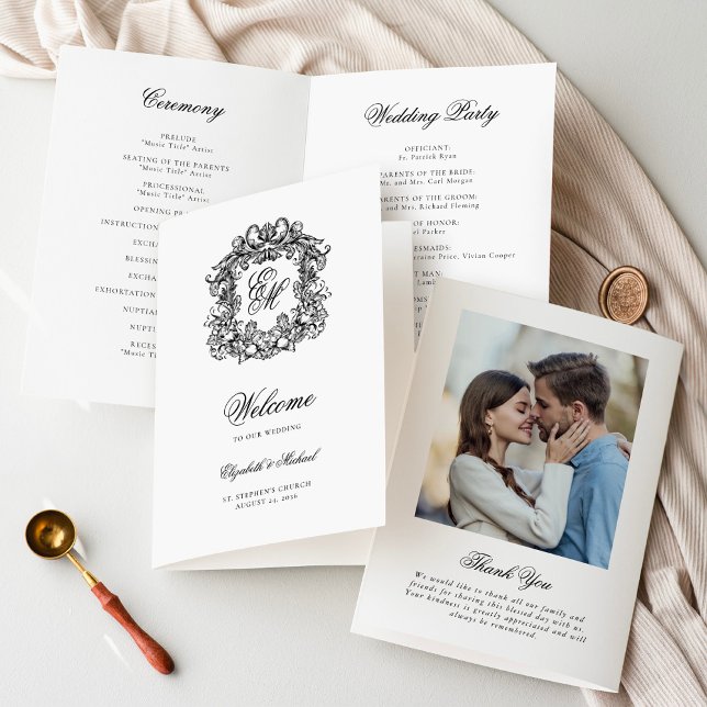 Elegant Monogram Crest Photo Wedding  Program (Creator Uploaded)