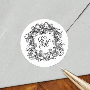 Elegant Monogram Crest Vintage Wedding Classic Round Sticker