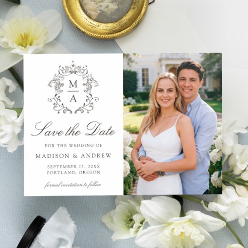 Elegant Monogram Crest Vintage Wedding Letterpress Photo Cards