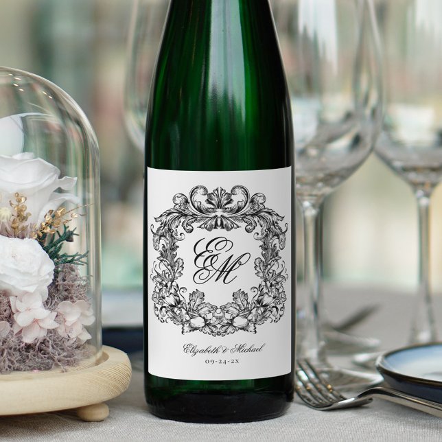 Elegant Monogram Crest Vintage Wedding Wine Label (Creator Uploaded)