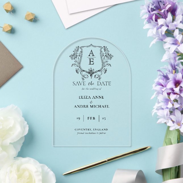 Elegant Monogram Crest Wedding Acrylic Invitations (Insitu (Wedding))