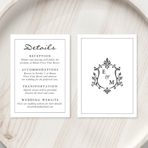 Elegant Monogram Crest Wedding Details Enclosure Card