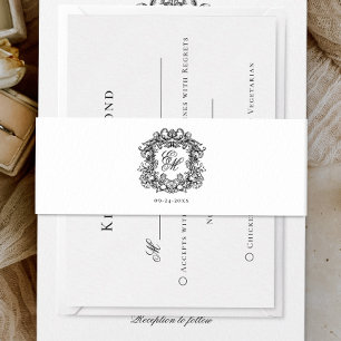 Elegant Monogram Crest Wedding Invitation Belly Band