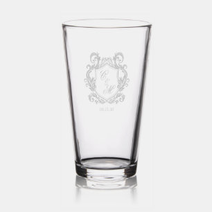 Elegant Monogram Crest Wedding Pint Glass