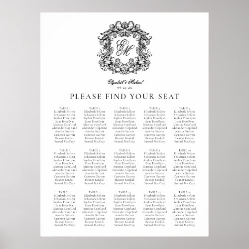 Elegant Monogram Crest Wedding Seating Chart