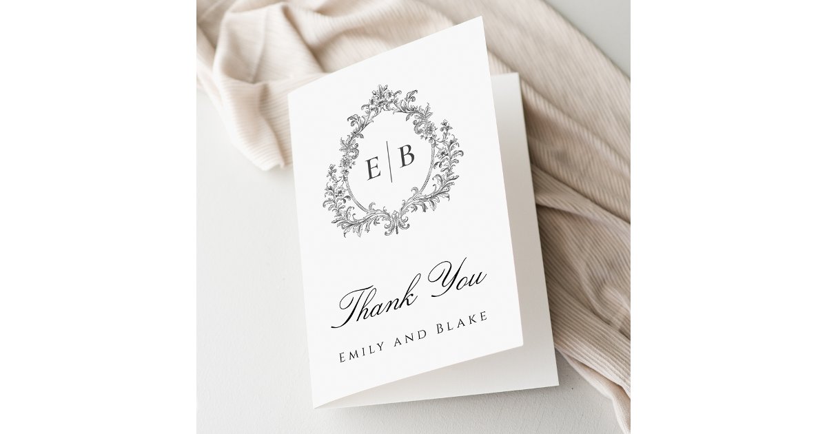 Elegant Monogram Crest Wedding Thank You Card | Zazzle