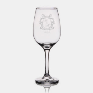 Elegant Monogram Crest Wedding Wine Glass
