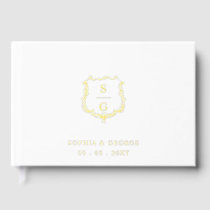 Elegant Monogram Crest White and Gold Wedding Foil Guest Book