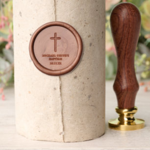 Elegant Monogram Cross Christian Baptism Envelope Wax Seal Stamp
