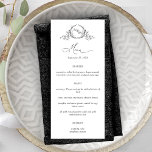 Elegant Monogram Crown Crest Wedding Menu<br><div class="desc">Elegant monogrammed wedding menu with beautiful hand drawn crown crest monogram and modern hand written calligraphy details. Simple and elegant style. Ability to personalize with your menu. Design in black and white. Ability to change white background color to other colors by using the design tool. Part of our "Elegance Minimal...</div>