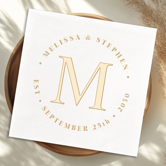 Elegant Monogram Custom Bride & Groom Wedding Gold Foil Napkins (Creator Uploaded)