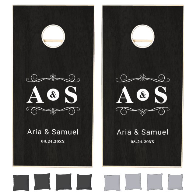 Elegant Monogram Custom Names Wedding Date Cornhole Set (Set)