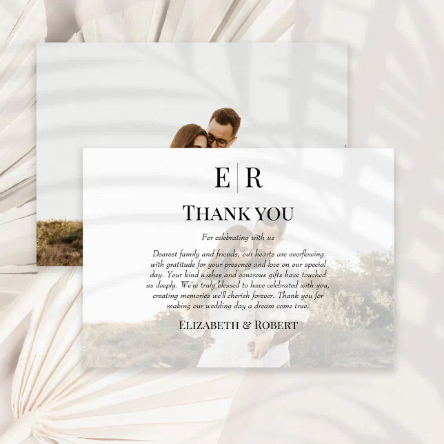 Elegant Monogram Custom Photo Wedding Thank You Card | Zazzle
