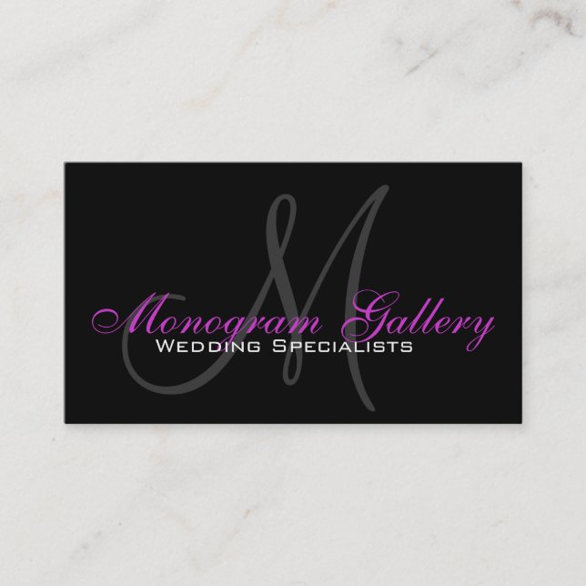 Elegant Monogram Customizable Business Card Purple (Front)