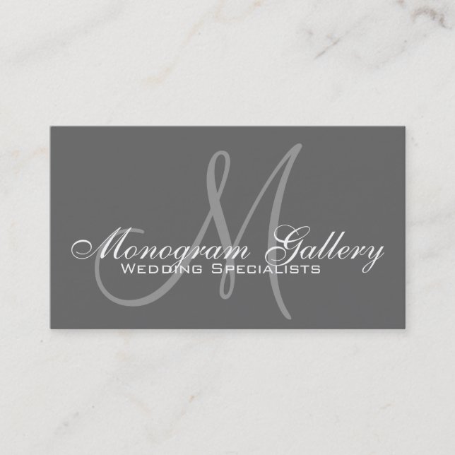 Elegant Monogram Customizable Grey Business Card (Front)