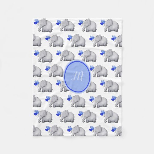 Elegant Monogram Cute Baby Boy Elephants Nursery Fleece Blanket