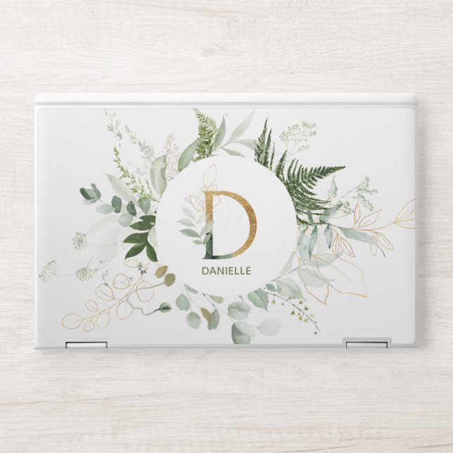 Elegant Monogram D Fern & Succulent HP Laptop Skin (Front)