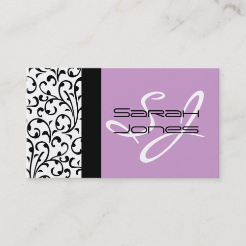 Elegant Monogram Damask Business Card Lilac