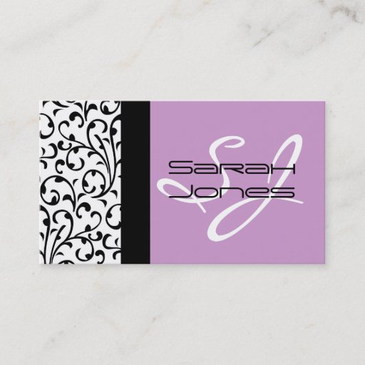 Customizable Elegant Monogram Damask Business Card Lilac