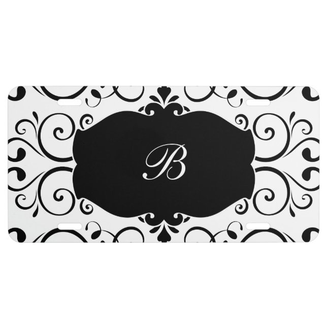 Elegant Monogram Damask Pattern License Plate (Front)