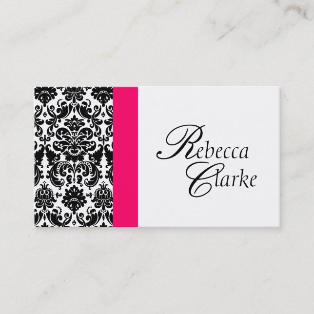 Elegant Monogram Damask Pink Busines Card (Front)