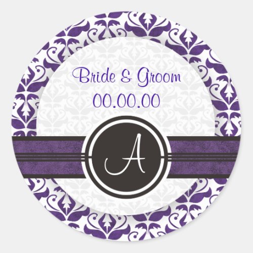 Elegant Monogram Damask Save The Date Stickers