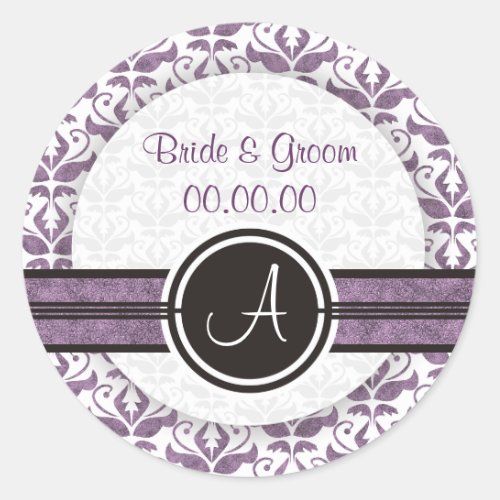 Elegant Monogram Damask Save The Date Stickers