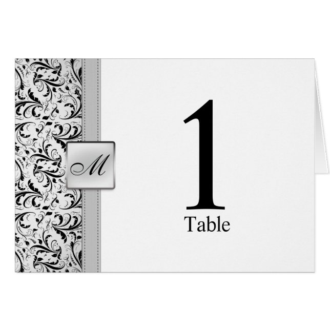 Elegant Monogram Damask Table Placement Card (Front Horizontal)