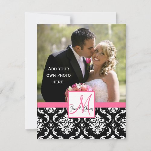 Elegant Monogram Damask  Wedding Photo Thank You