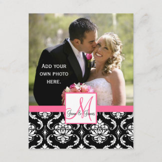 Elegant Monogram Damask Wedding Photo Thank You Card