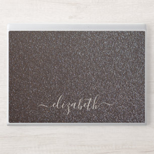 Elegant monogram dark black glitter Laptop skin