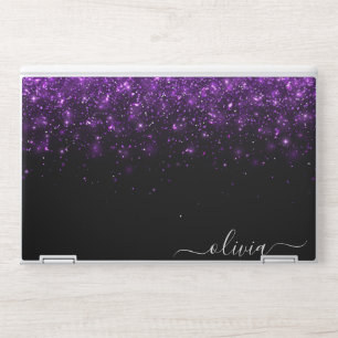 Elegant monogram dark black purple Laptop skin