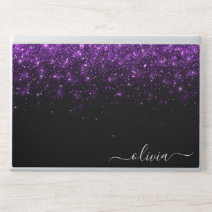 Elegant monogram dark black purple Laptop skin