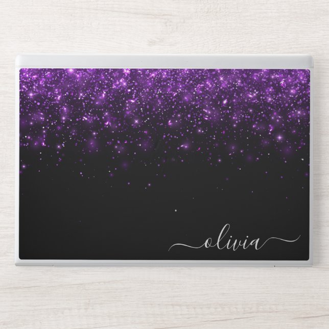 Elegant monogram dark black  purple Laptop skin (Front)