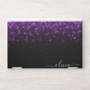 Elegant monogram dark black purple Laptop skin