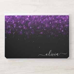 Elegant monogram dark black purple Laptop skin