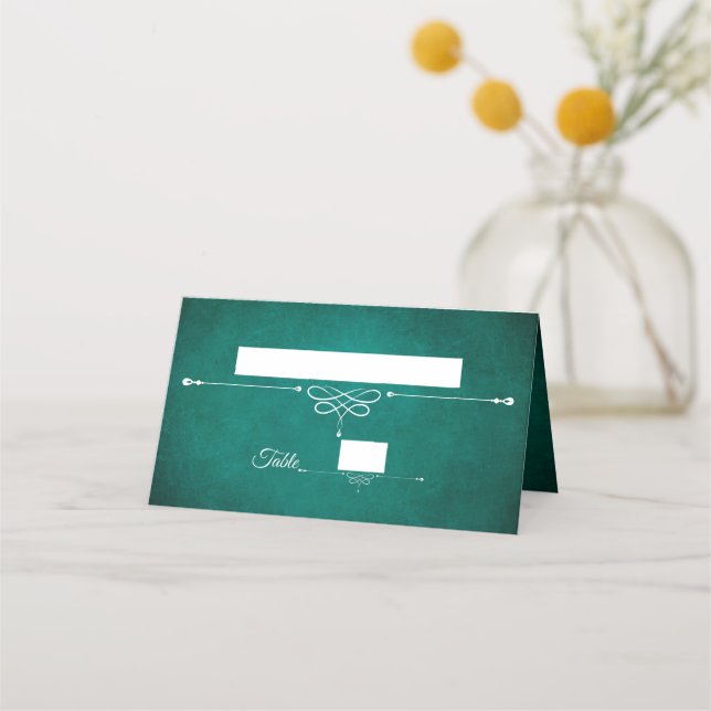 Elegant Monogram Dark Green Wedding Place Card (Front)