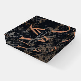 Elegant Monogram Dark Marble Rose Gold Chic Custom Paperweight