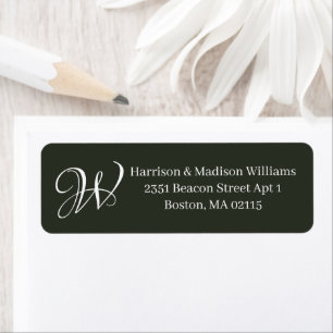 Elegant Monogram dark pine tree green address Label