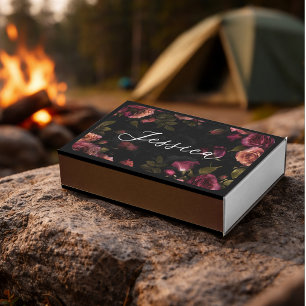 Elegant Monogram Dark Pink Burgundy Floral Matchboxes