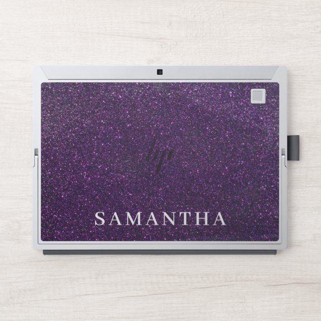 Elegant monogram dark purple glitter Laptop skin (Front)