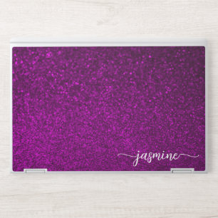 Elegant monogram dark purple glitter Laptop skin