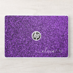 Elegant monogram dark purple glitter Laptop skin