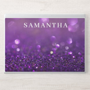Elegant monogram dark purple glitter Laptop skin