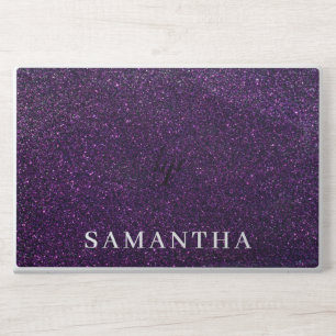 Elegant monogram dark purple glitter Laptop skin