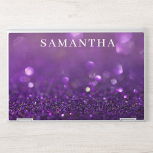 Elegant monogram dark purple glitter Laptop skin