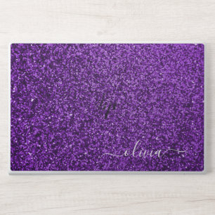 Elegant monogram dark purple glitter Laptop skin
