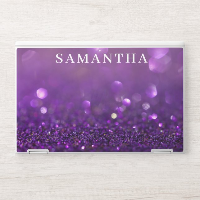 Elegant monogram dark purple glitter Laptop skin (Front)